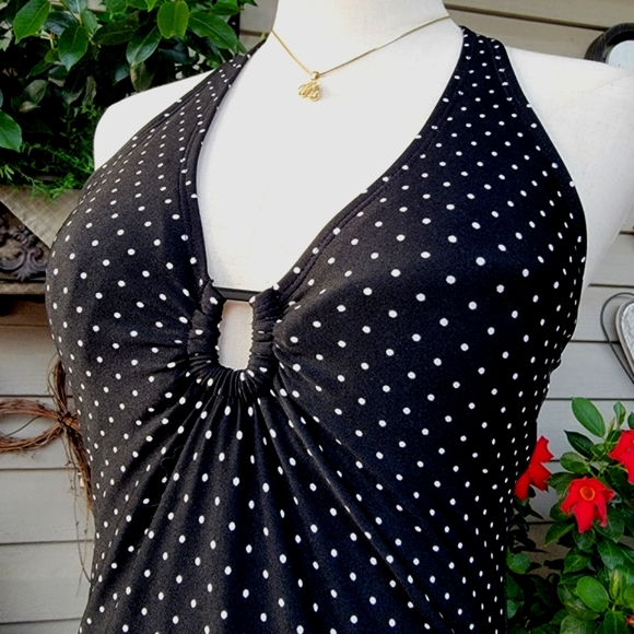 SPEEDO ♡ Sweet 1pc Black 'n White Polka Dot Low V Padded Bralette Swimsuit 10 - Picture 14 of 16